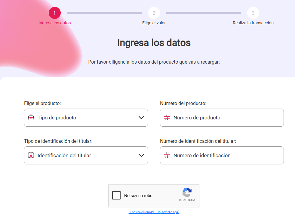 Formulario vacío: Ingresa los datos